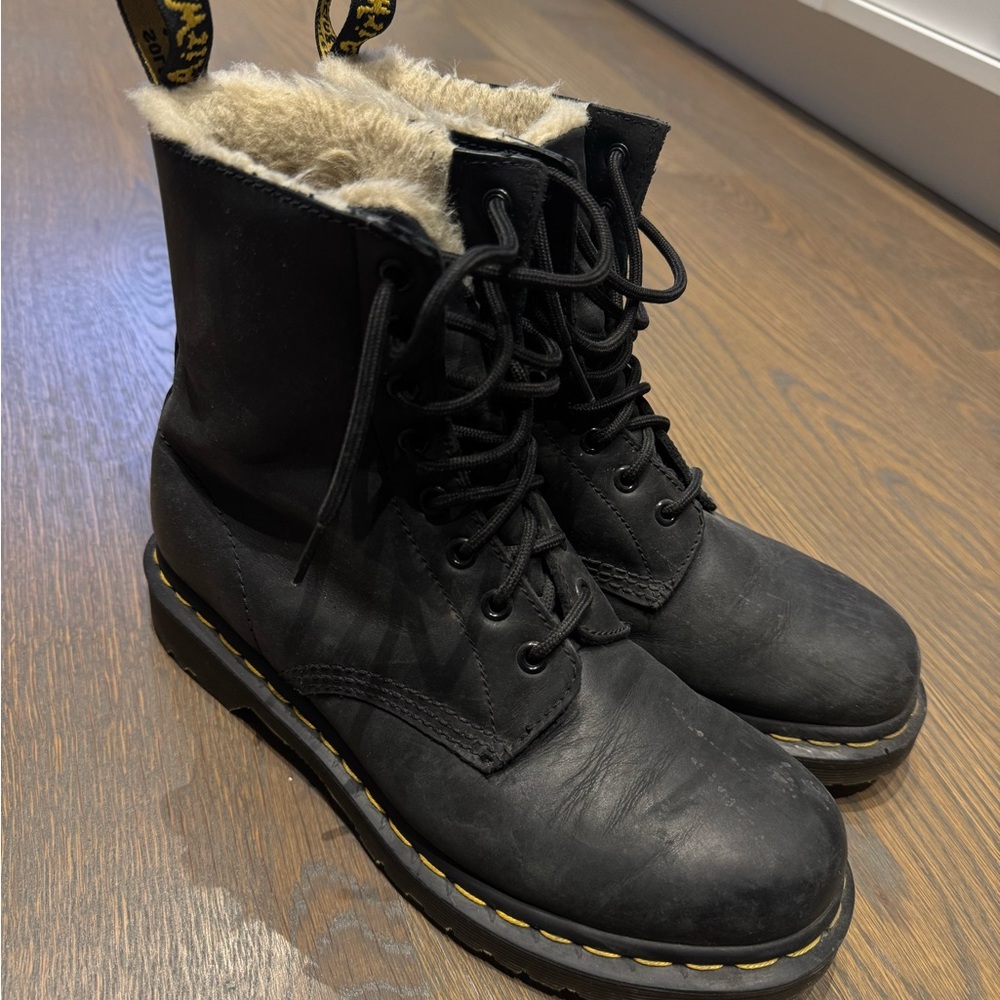 Dr Martens Black Fur-Lined Lace-Up Boots